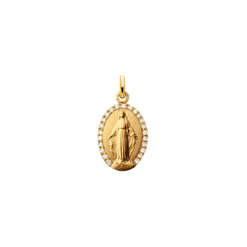 Arthus Bertrand miraculous virgin medal, sandblasted yellow gold and diamonds