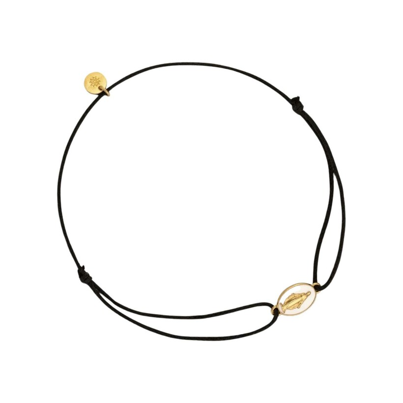 Arthus Bertrand cord bracelet, Miraculous ivory medal, yellow gold