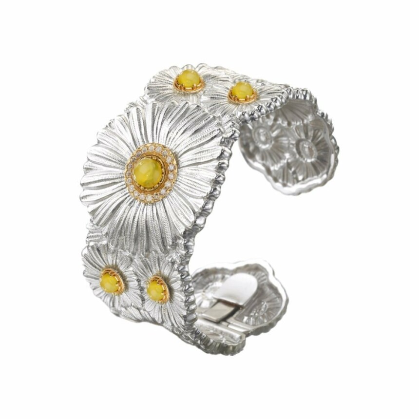Manchette Buccellati Blossoms en argent, vermeil, agathe jaune et diamants