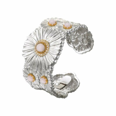 Manchette Buccellati Blossoms en argent, vermeil, opale rose et diamants