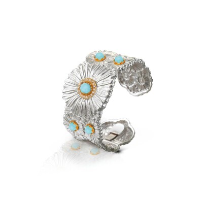 Manchette Buccellati Blossoms en argent, vermeil, agathe bleue et diamants