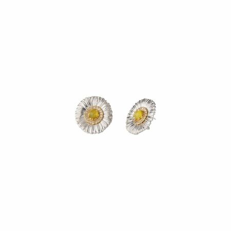 Buccellati Blossoms earrings, rhodium-plated silver, vermilion, yellow agate and diamonds