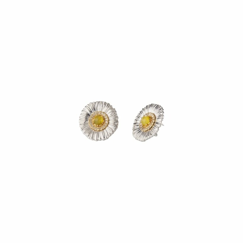 Buccellati Blossoms earrings, rhodium-plated silver, vermilion, yellow agate and diamonds
