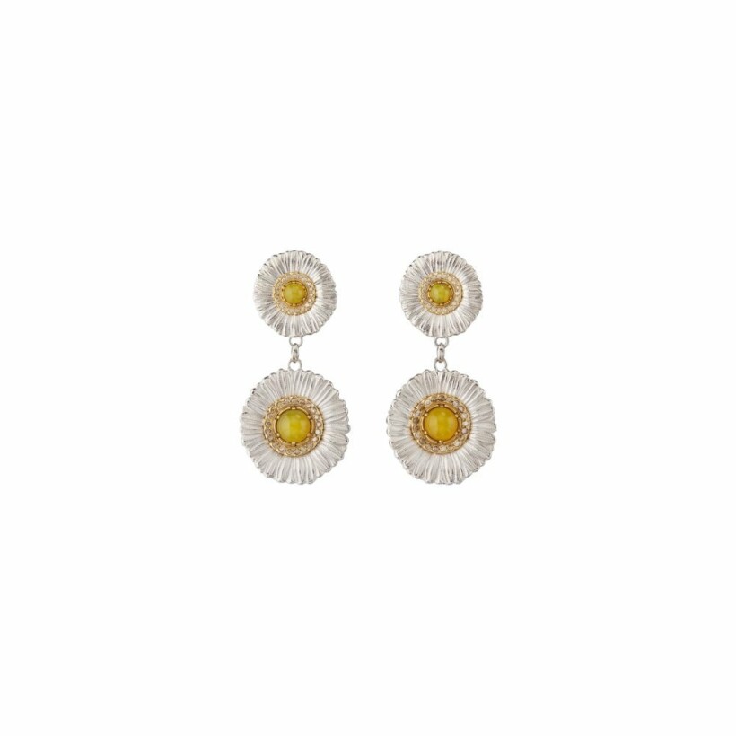 Boucles d'oreilles pendantes Buccellati Blossoms en argent, vermeil, agathe jaune et diamants