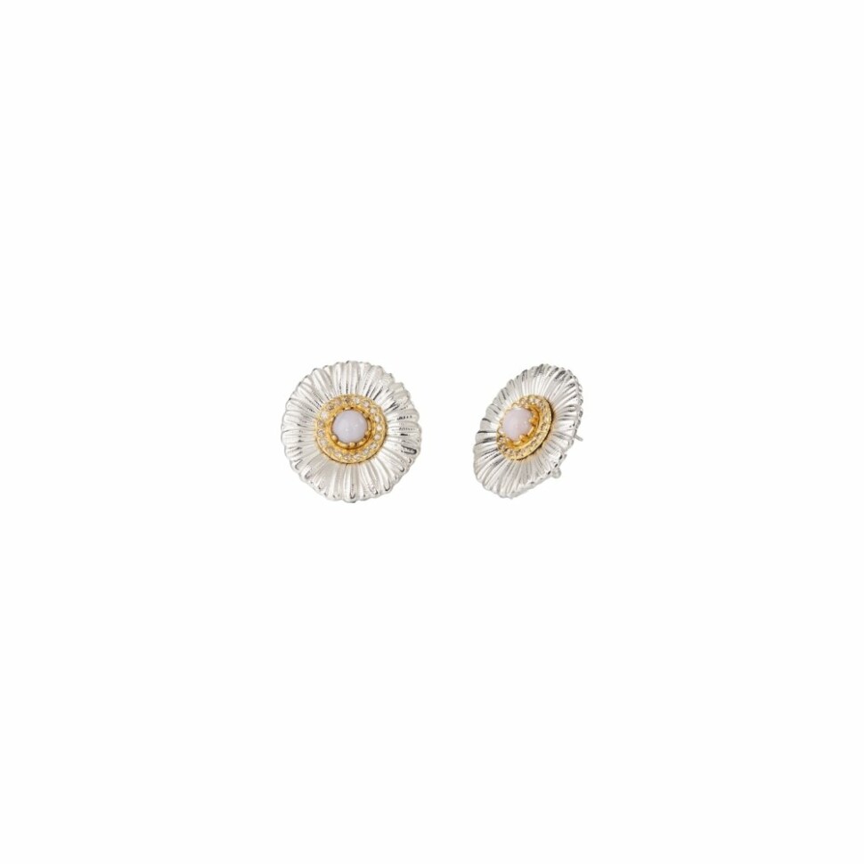 Boutons d'oreilles Buccellati Blossoms en argent, vermeil, opale rose et diamants