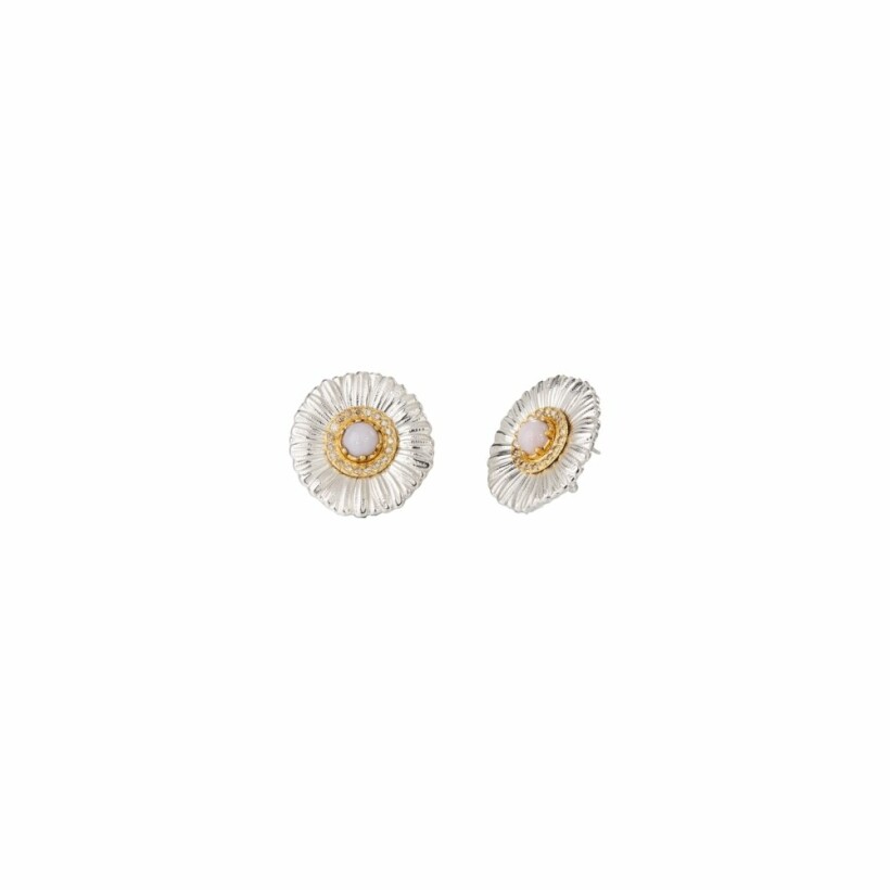 Buccellati Blossoms stud earrings, silver, vermeil, pink opal and diamonds