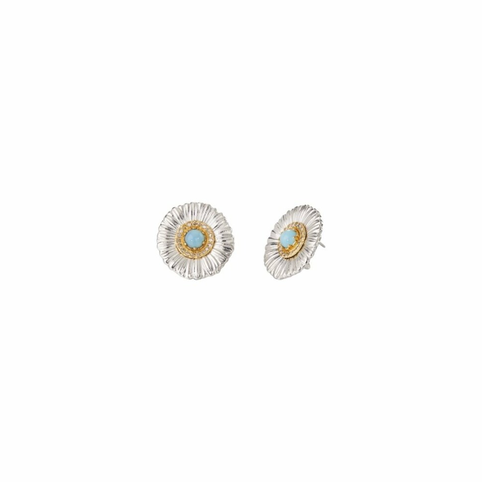 Boutons d'oreilles Buccellati Blossoms en argent, vermeil, agathe bleue et diamants