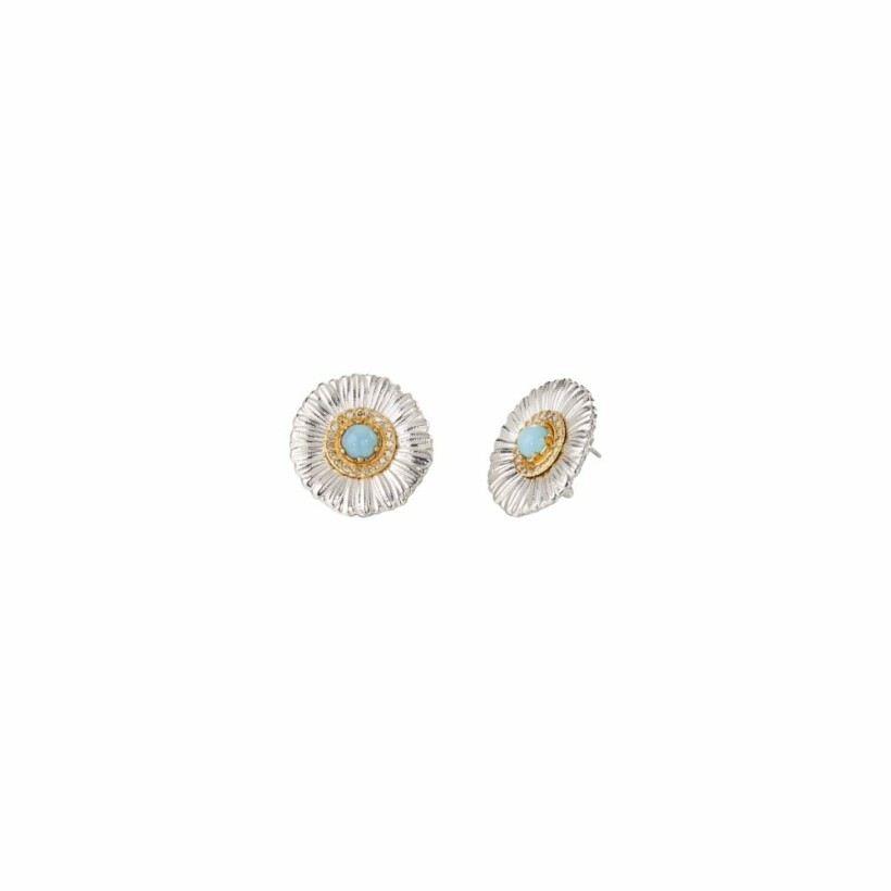 Buccellati Blossoms stud earrings, silver, vermeil, blue agate and diamonds
