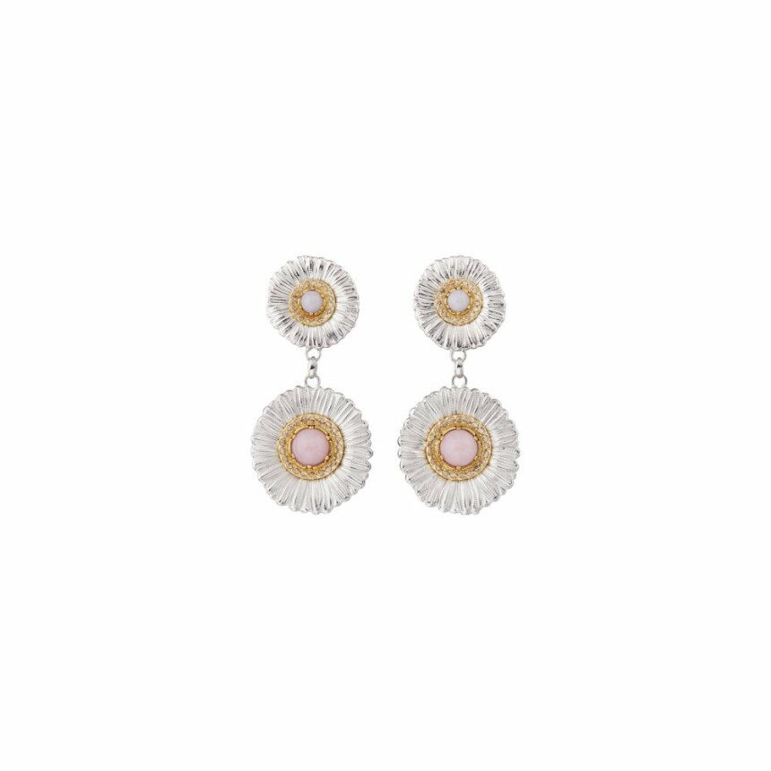 Boucles d'oreilles pendantes Buccellati Blossoms en argent, vermeil, opale rose et diamants