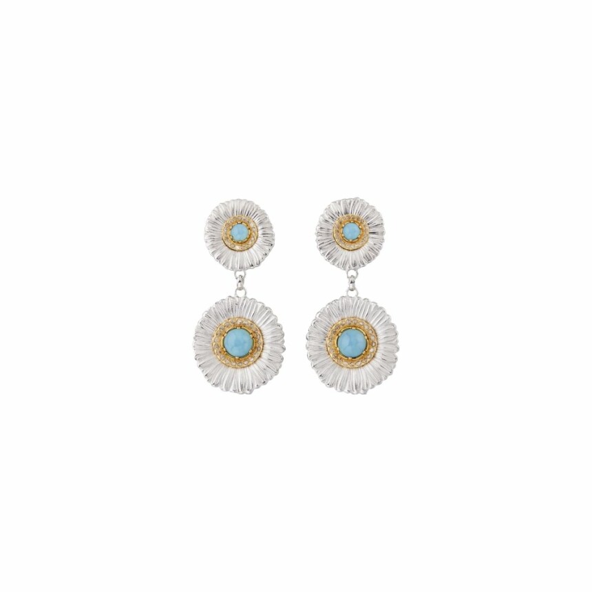 Boucles d'oreilles pendantes Buccellati Blossoms en argent, vermeil, agathe bleue et diamants