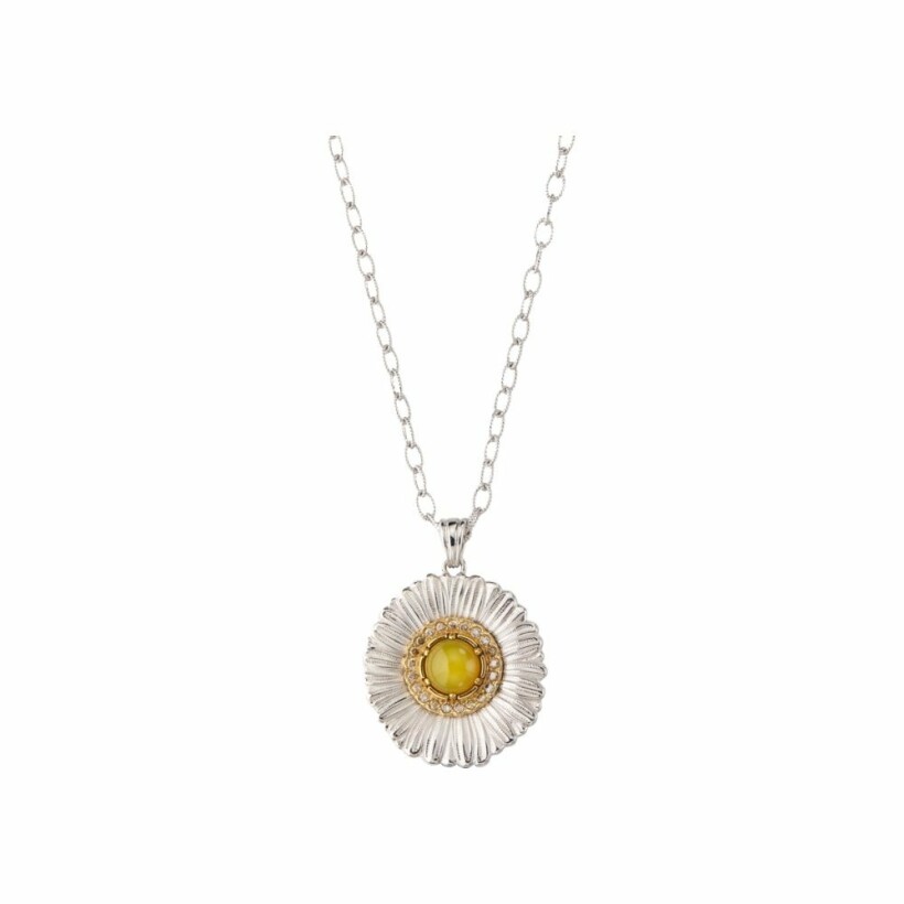 Buccellati Blossoms-Anhänger aus Silber, Vermeil, gelbem Achat und Diamanten