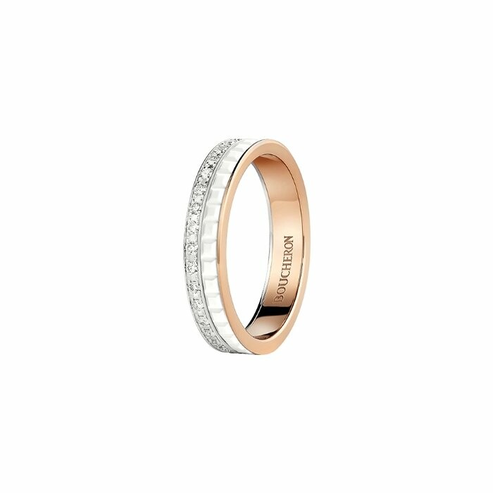 Boucheron Quatre White Edition wedding ring, pink gold, white gold, ceramic and diamonds