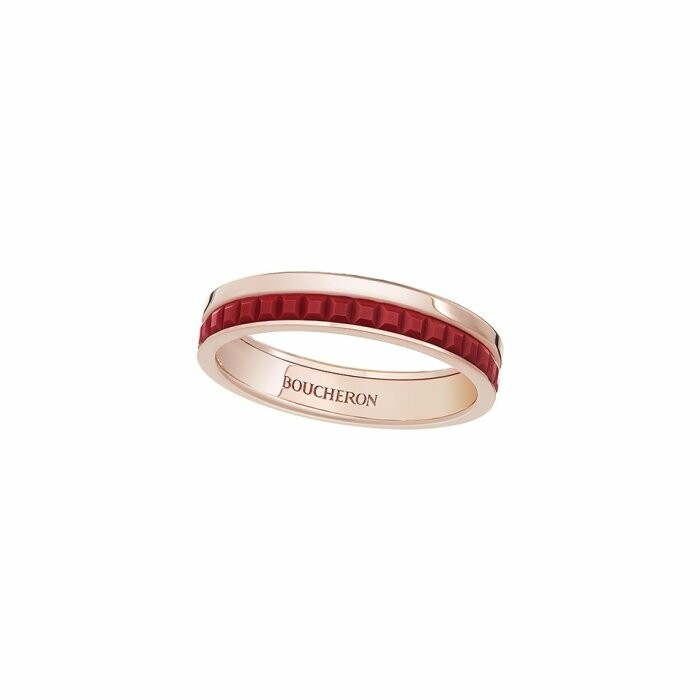 Boucheron Quatre ring, pink gold and red ceramic