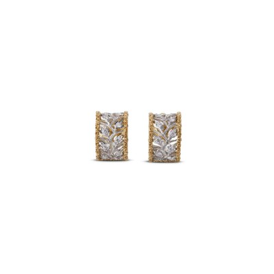 Boucles d'oreilles créoles Buccellati Ramage en or blanc, or jaune et diamant