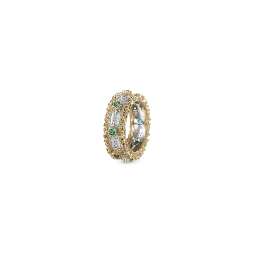 Bague Buccellati Macri Capri en or jaune, or blanc et émeraudes