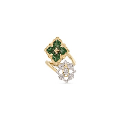 Bague Buccellati Opera Tulle en or jaune, or blanc, diamant et émail vert