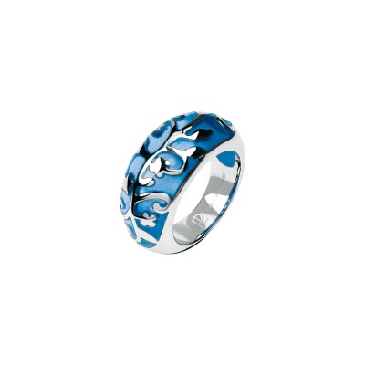 Bague Pierre Lannier Criterium en acier et email, taille 52