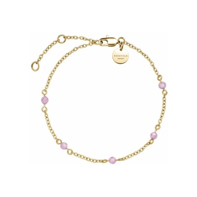 Bracelet Rosefield 5 pierres roses en acier doré