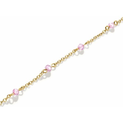 Bracelet Rosefield 5 pierres roses en acier doré