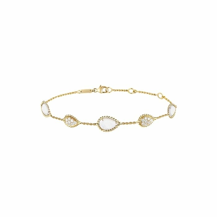 Boucheron Serpent Bohème bracelet, five patterns set with white mother of pearl and round diamond paved on yellow gold