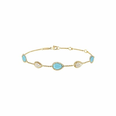 Bracelet Boucheron Serpent Bohème cinq motifs serti de turquoise et pavé de diamants ronds, sur or jaune