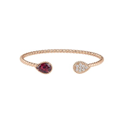 Bracelet Boucheron Serpent Bohème motif double S en or rose, grenat et diamants