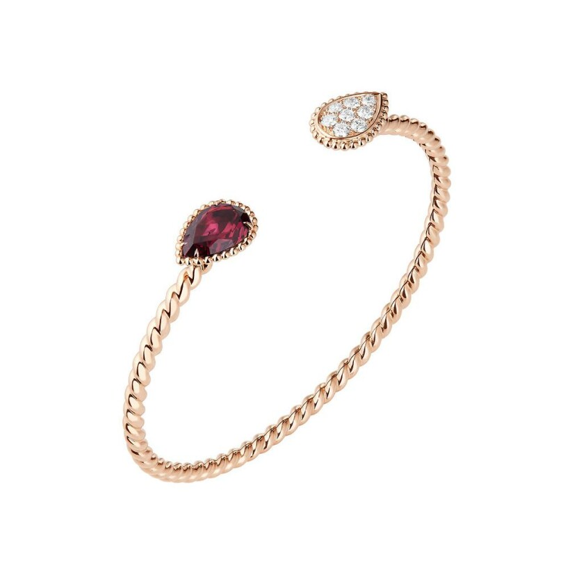 Bracelet Boucheron Serpent Bohème motif double S en or rose, grenat et diamants