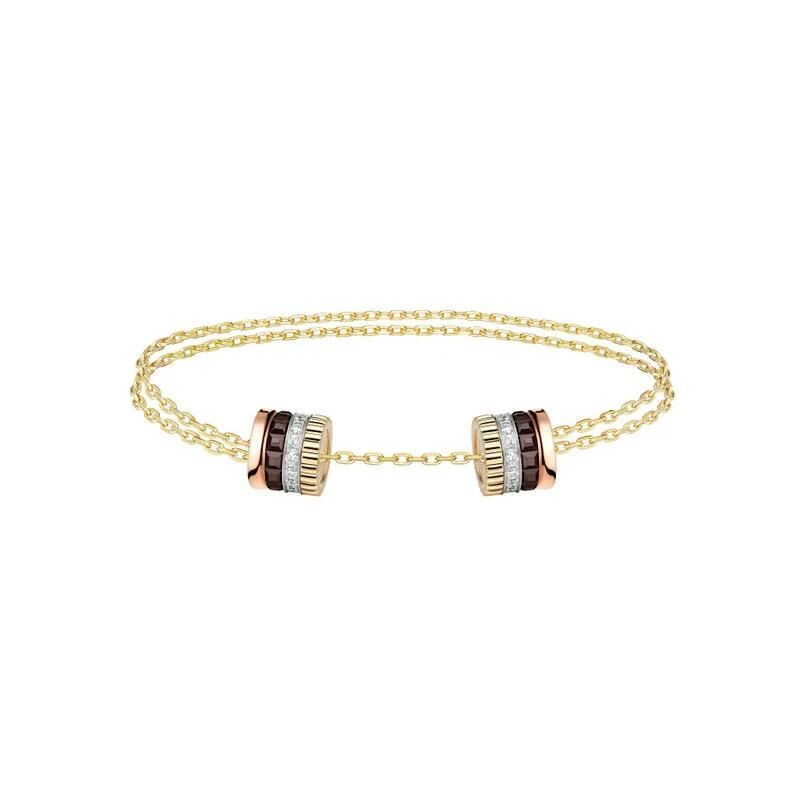 Bracelet Boucheron Quatre Classique 2 motifs en or jaune, blanc et rose, PVD marron et diamants