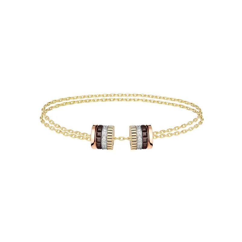 Bracelet Boucheron Quatre Classique 2 motifs en or jaune, blanc et rose, PVD marron et diamants