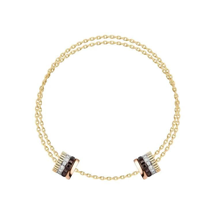 Bracelet Boucheron Quatre Classique 2 motifs en or jaune, blanc et rose, PVD marron et diamants