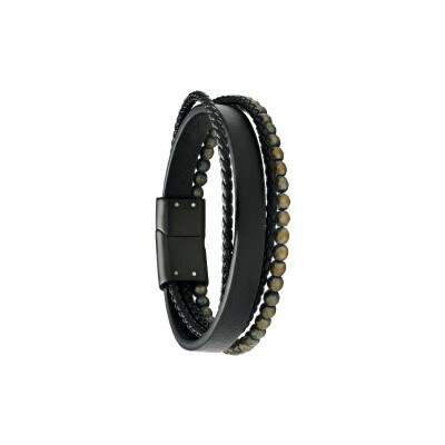 Bracelet Jourdan Bijoux Mars en cuir, acier pvd et hématite