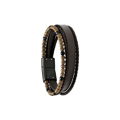 Bracelet Jourdan Bijoux Mars en cuir, acier pvd, onyx et hématite