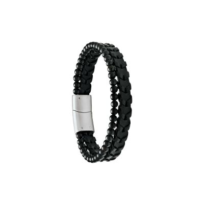 Bracelet Jourdan Bijoux Lave en cuir, acier et onyx