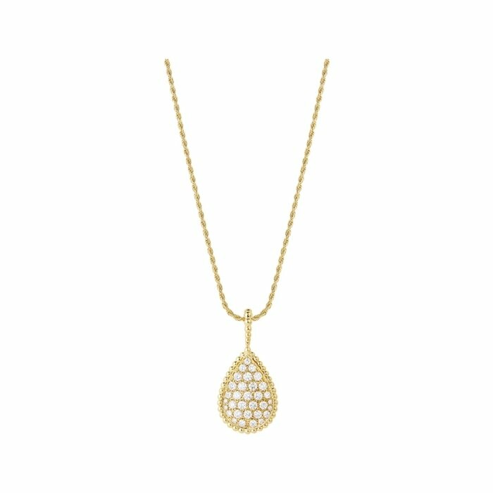 Boucheron Serpent Bohème long necklace, diamond pave on yellow gold.