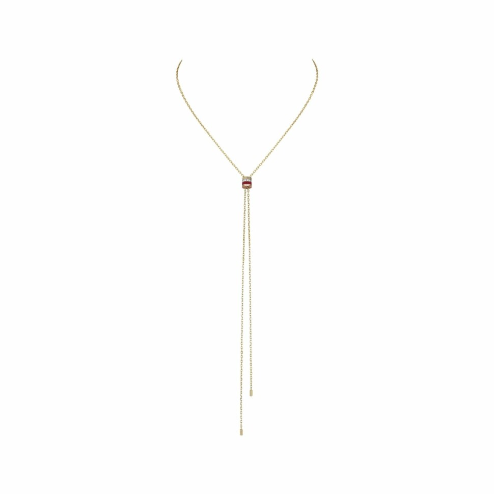 Collier cravate Boucheron Quatre Red Edition, Petit modèle en or blanc, or jaune, or rose, céramique rose et diamants