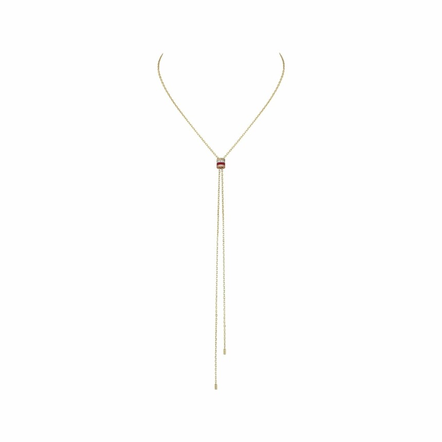Collier cravate Boucheron Quatre Red Edition, Petit modèle en or blanc, or jaune, or rose, céramique rose et diamants