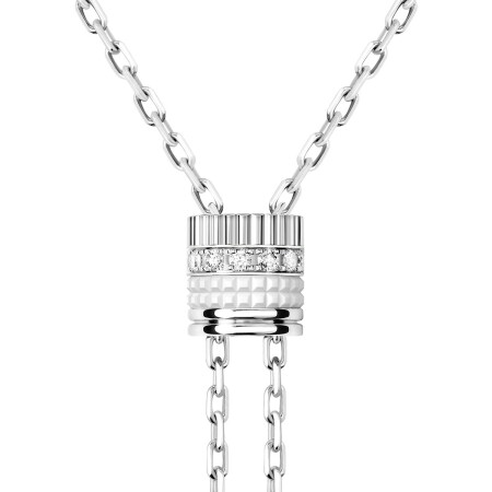 Collier cravate Boucheron Quatre Double White Edition Petit Modèle en or blanc, céramique blanche et diamants