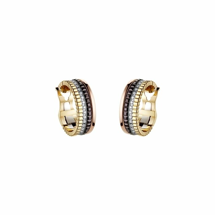 Boucheron Quatre Classique creoles earrings in yellow, white, pink gold, diamonds and brown PVD