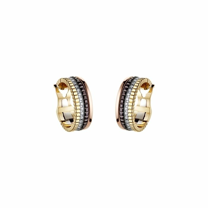 Boucles d'oreilles créoles Boucheron Quatre Classique en or jaune, blanc, rose, diamants et PVD marron