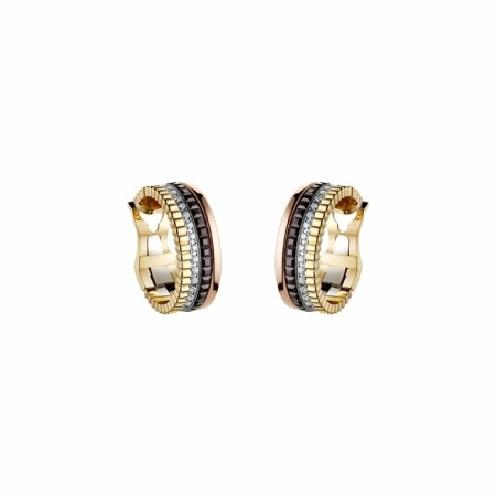 Boucles d'oreilles créoles Boucheron Quatre Classique en or jaune, blanc, rose, diamants et PVD marron