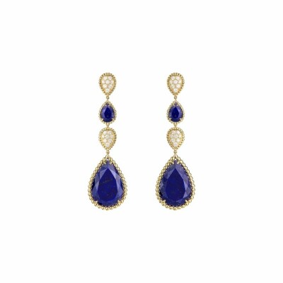 Boucheron Serpent Boheme earrings, XS and L pattern in yellow gold, diamonds and lapis lazulis