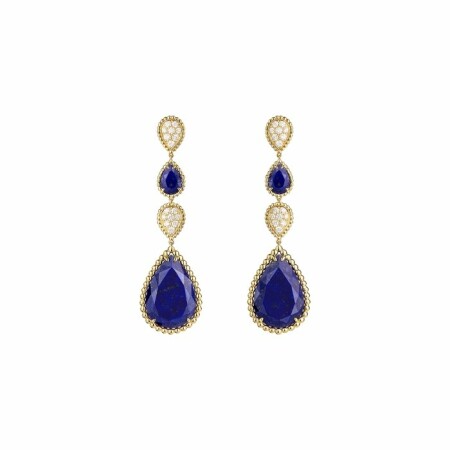 Boucles d'oreilles Boucheron Serpent Bohème motifs XS et L en or jaune, diamants et lapis lazulis