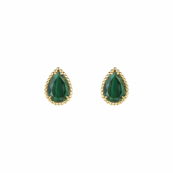 Boucles d'oreilles puces Boucheron Serpent Bohème serties de malachite, sur or jaune