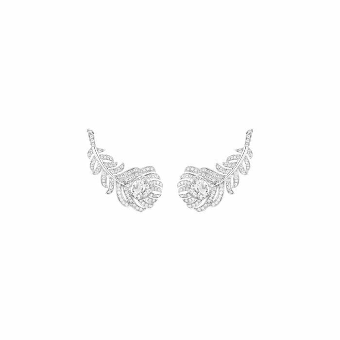 Boucheron Plume de Paon ear clip in white gold, 2 diamonds pink size and diamonds