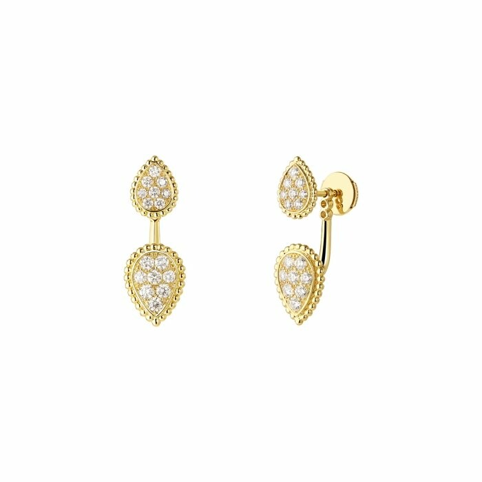Boucheron Serpent Bohème single stud earring, round diamond pave, yellow gold