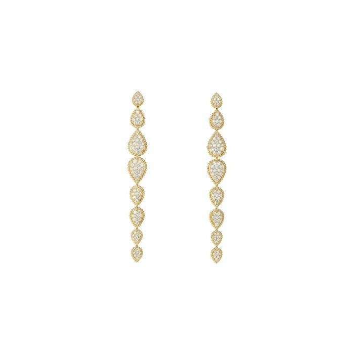 Boucheron Serpent Bohème dangling earrings, yellow gold and round diamonds paved