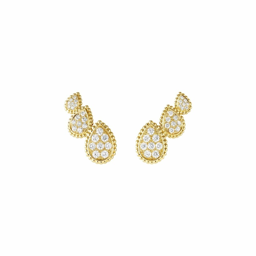 Boucles d'oreilles puces Boucheron Serpent Bohème 3 motifs en or jaune et diamants