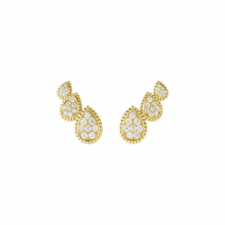 Boucheron Serpent Bohème chip earrings, 3 patterns in yellow gold and diamonds