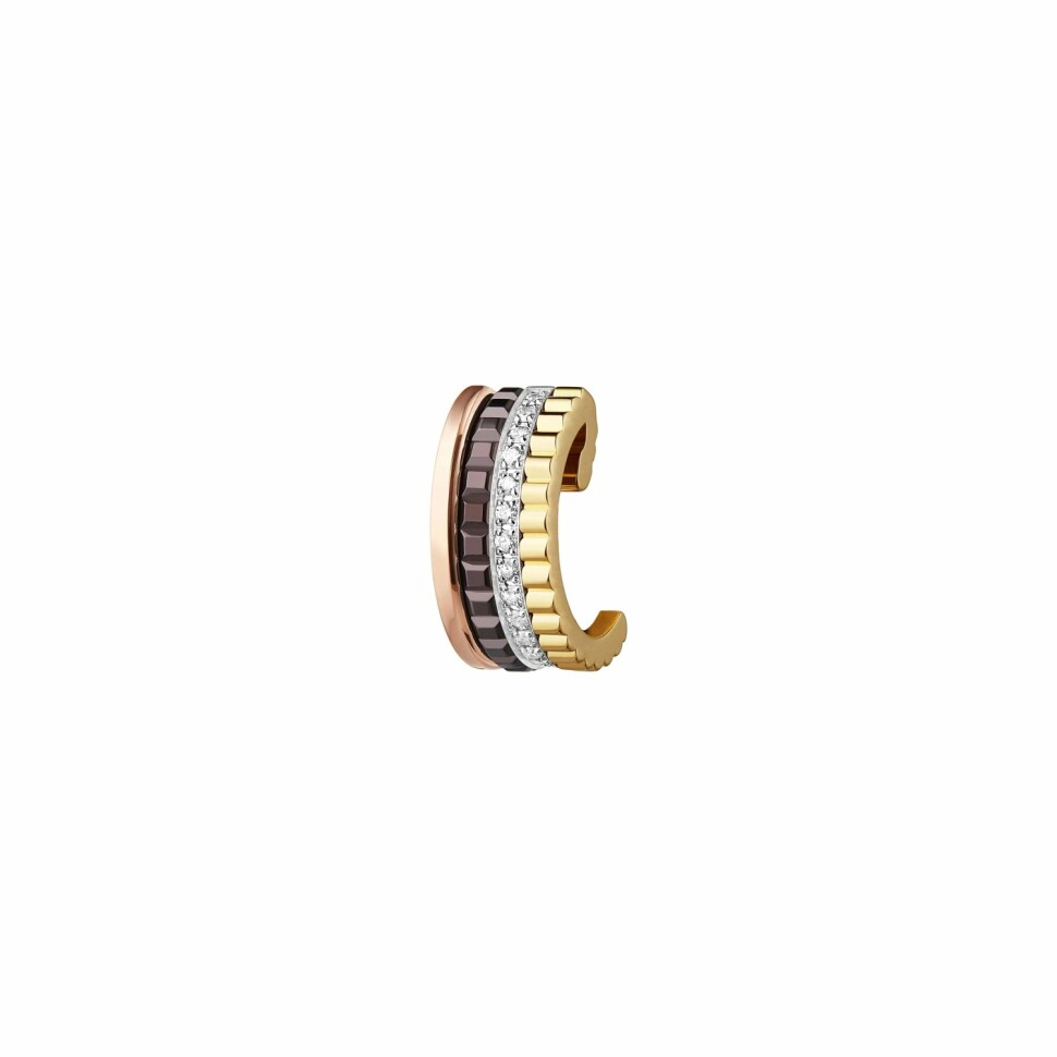 Mono boucle d'oreille Boucheron Quatre Classique, moyen modèle en or blanc, or jaune, or rose, pvd marron et diamants