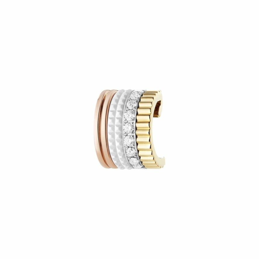 Boucheron Quatre White Edition single earring, white gold, yellow gold, rose gold, white ceramic and diamonds